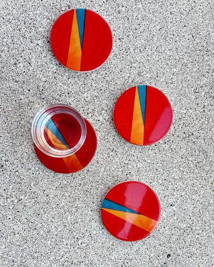 Red Lines Coasters - Set of 4